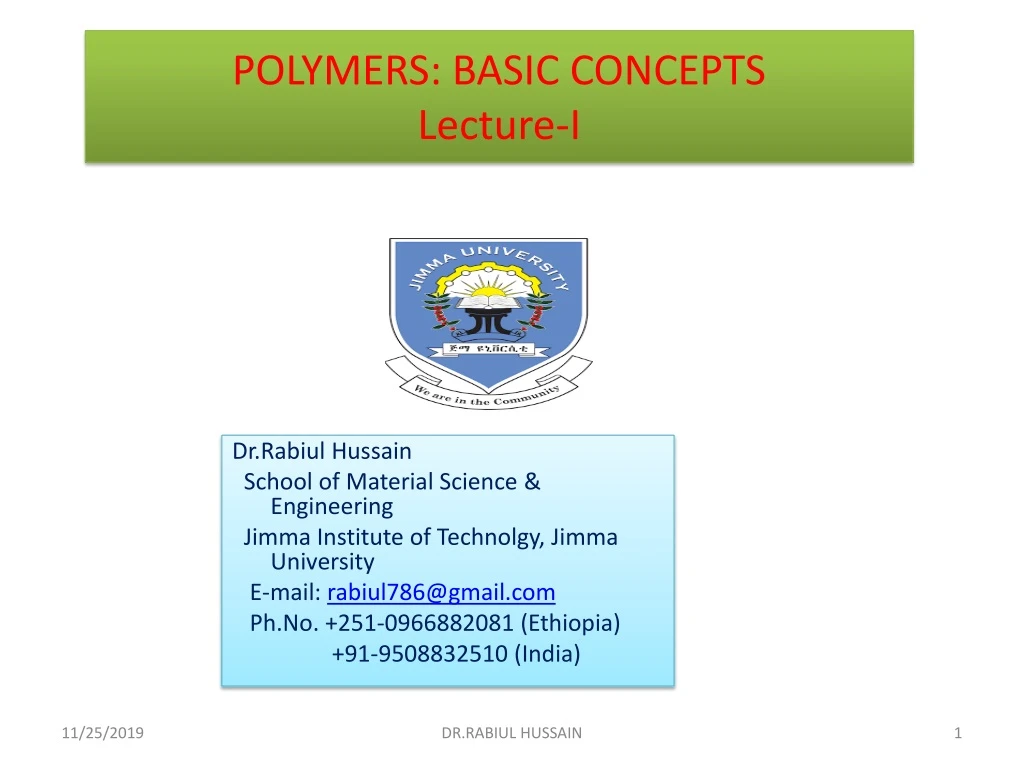 polymers basic concepts lecture i