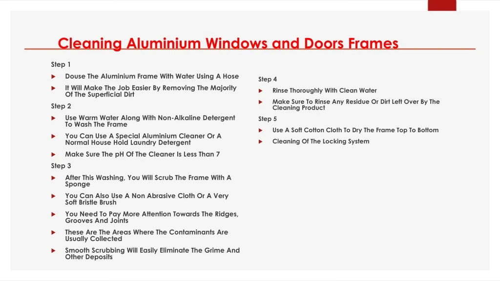 cleaning aluminium windows and doors frames