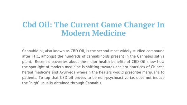 Cbd Oil: The Current Game Changer In Modern Medicine