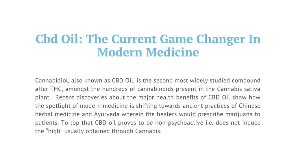 cbd oil the current game changer in modern