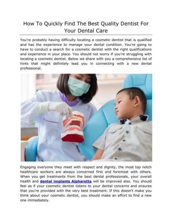How To Quickly Find The Best Quality Dentist For Your Dental Care