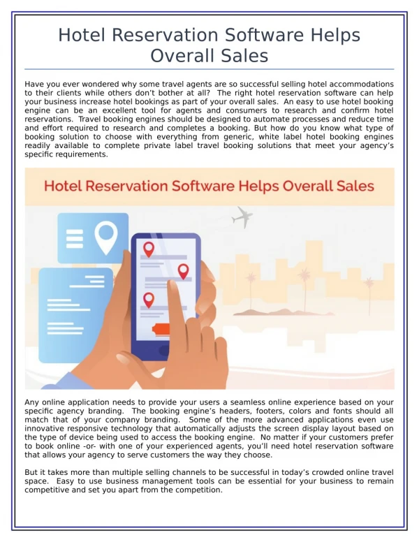 Hotel Reservation Software Helps Overall Sales