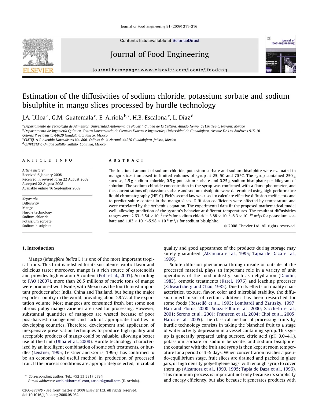 journal of food engineering 91 2009 211 216