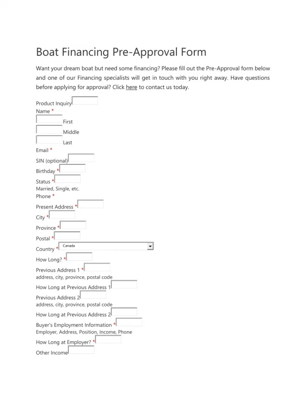 Barry Jay's & Rainbow Marine Boat Financing Pre-Approval Form