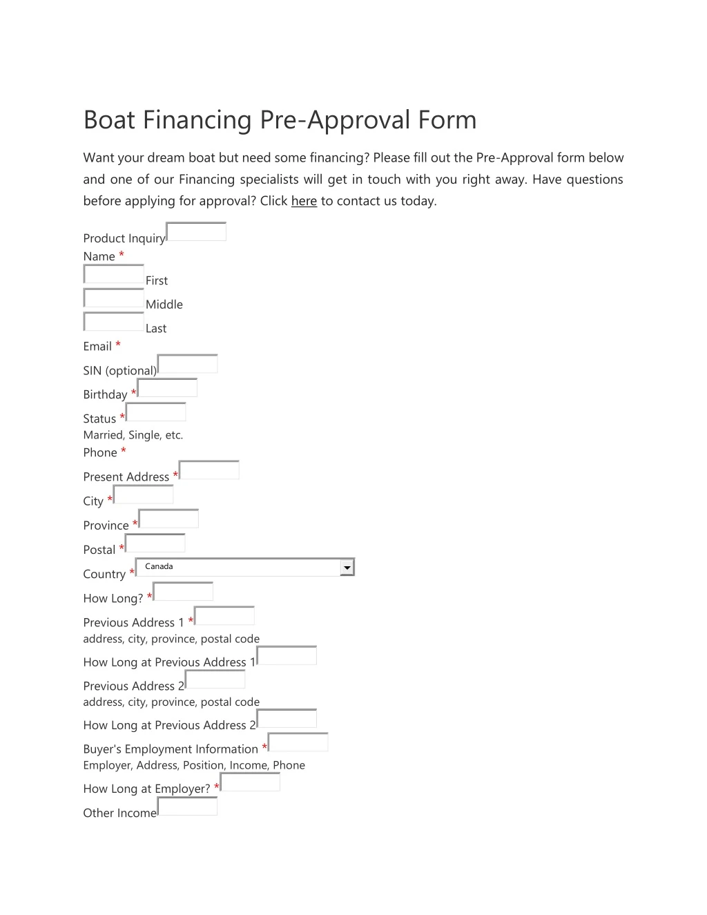 boat financing pre approval form