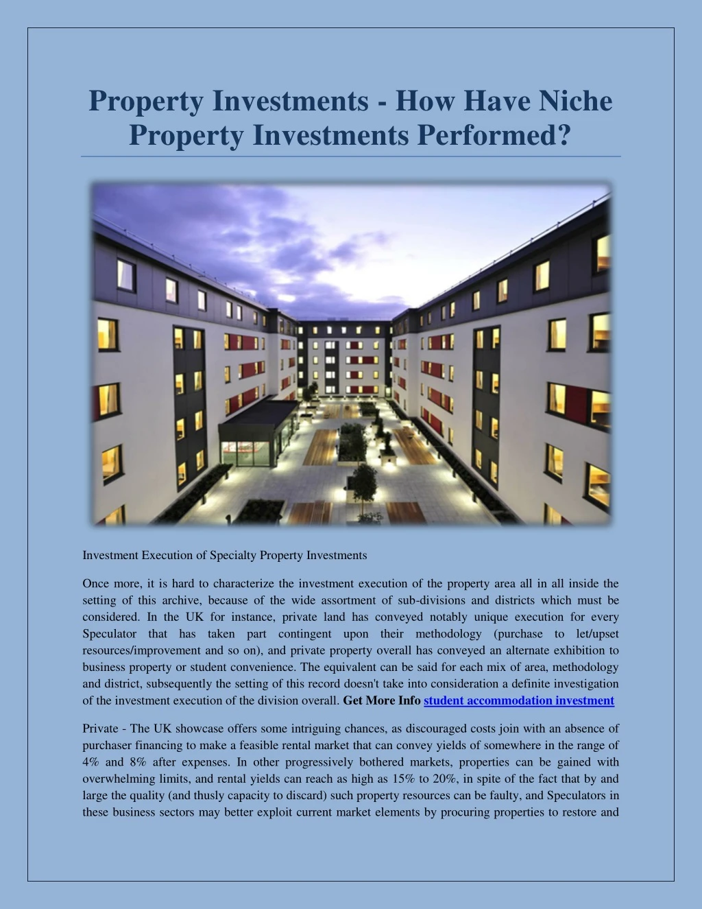 property investments how have niche property