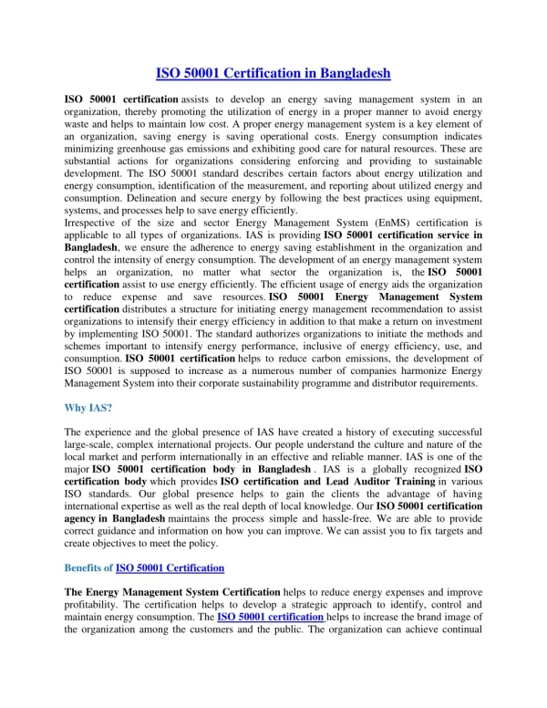 ISO 50001 Certification Provider in Bangladesh
