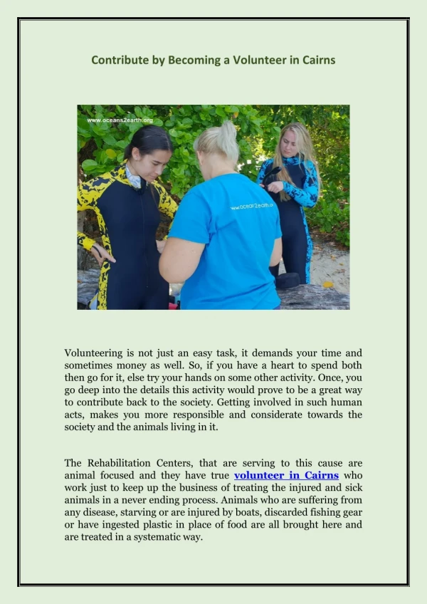 Contribute by becoming a Volunteer in Cairns