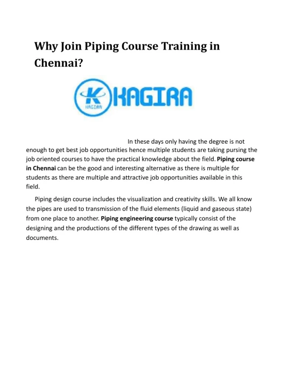 Piping Design Course in Chennai