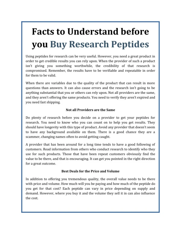 Facts to understand before you buy research peptides