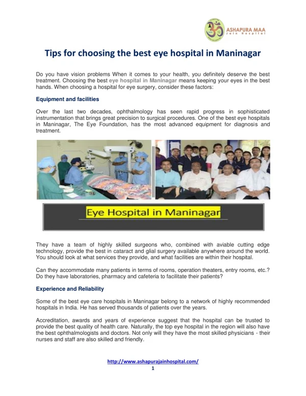 Tips for choosing the best eye hospital in Maninagar