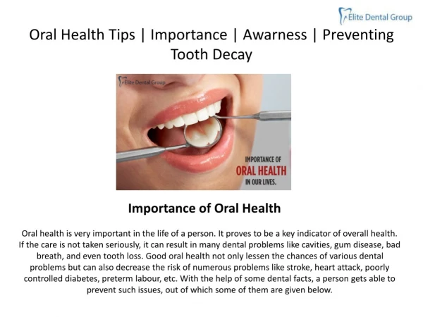 Oral Health Tips | Importance | Awarness | Preventing Tooth Decay