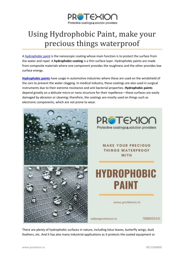 Using Hydrophobic Paint, Make Your Precious Things Waterproof