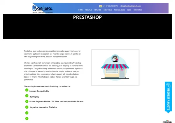 PrestaShop Ecommerce Development Services | Baniwal Infotech