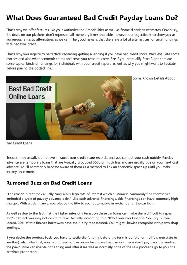 Guaranteed Bad Credit Payday Loans for Beginners