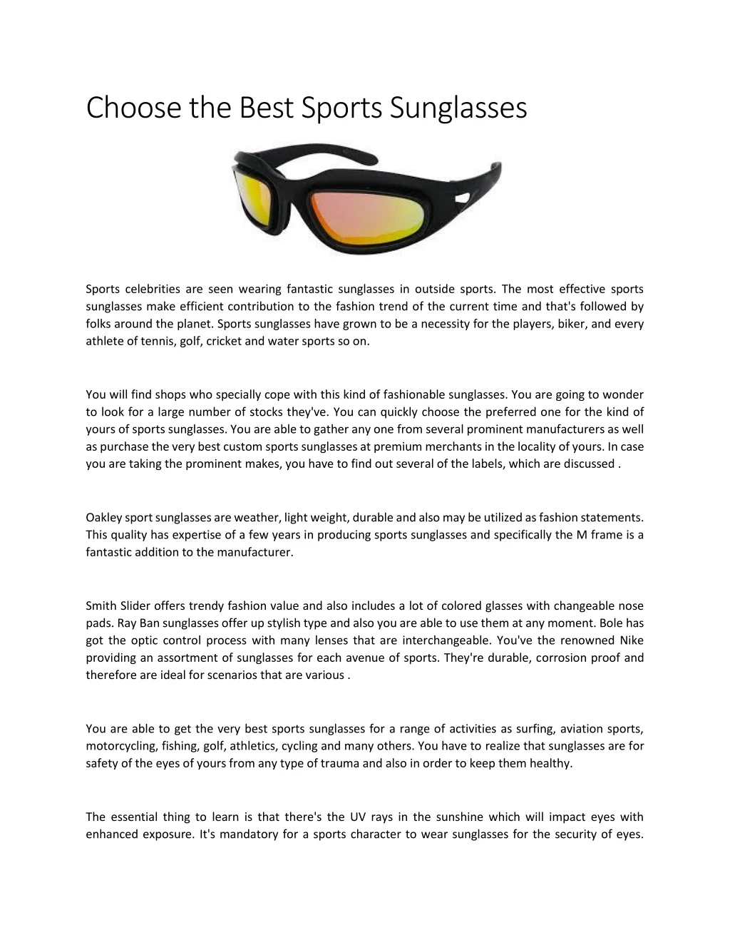 choose the best sports sunglasses