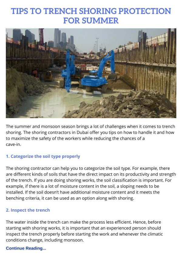 Tips to Trench Shoring Protection for Summer