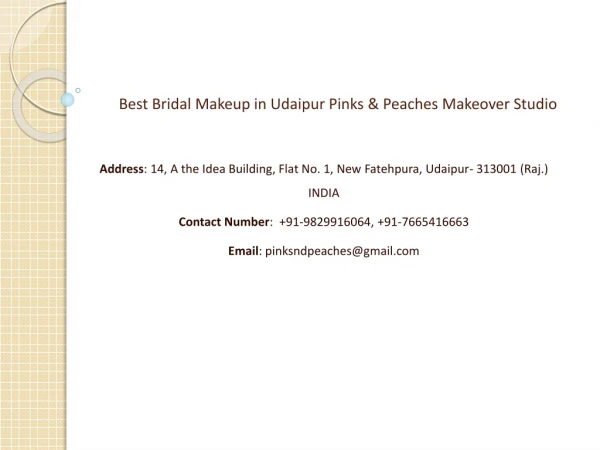 Best Bridal Makeup in Udaipur Pinks & Peaches Makeover Studio