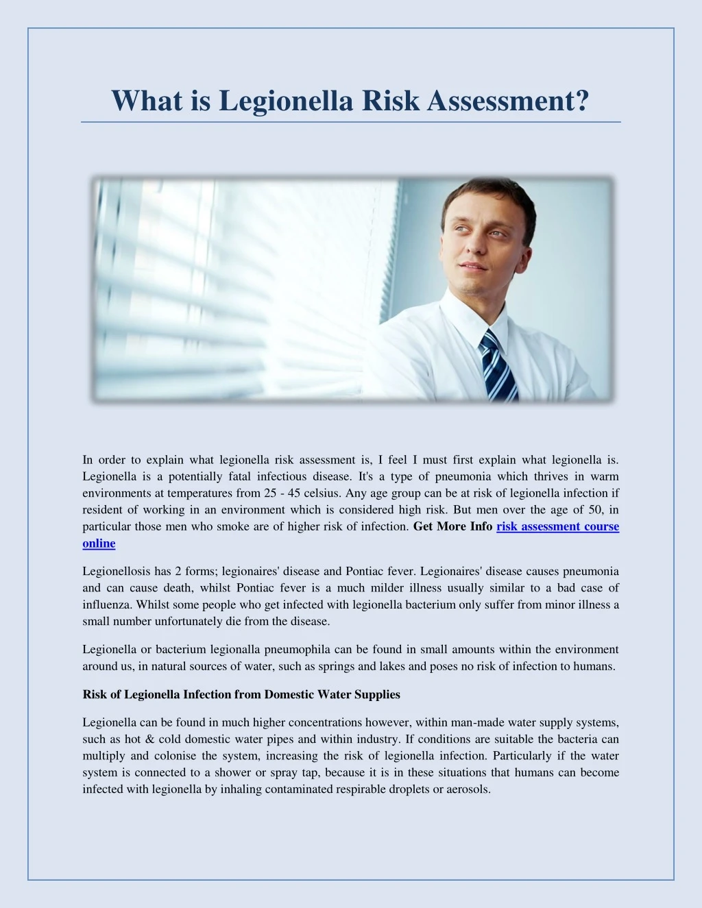 what is legionella risk assessment