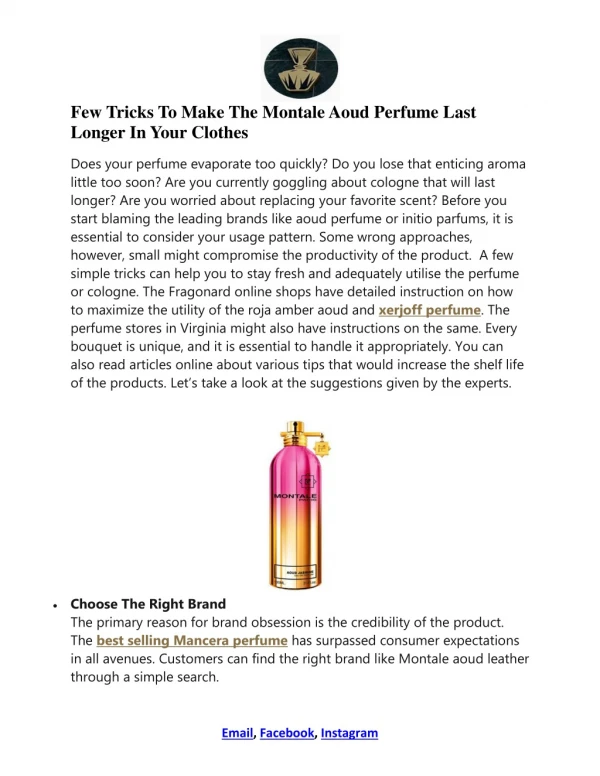 few tricks to make the montale aoud perfume last