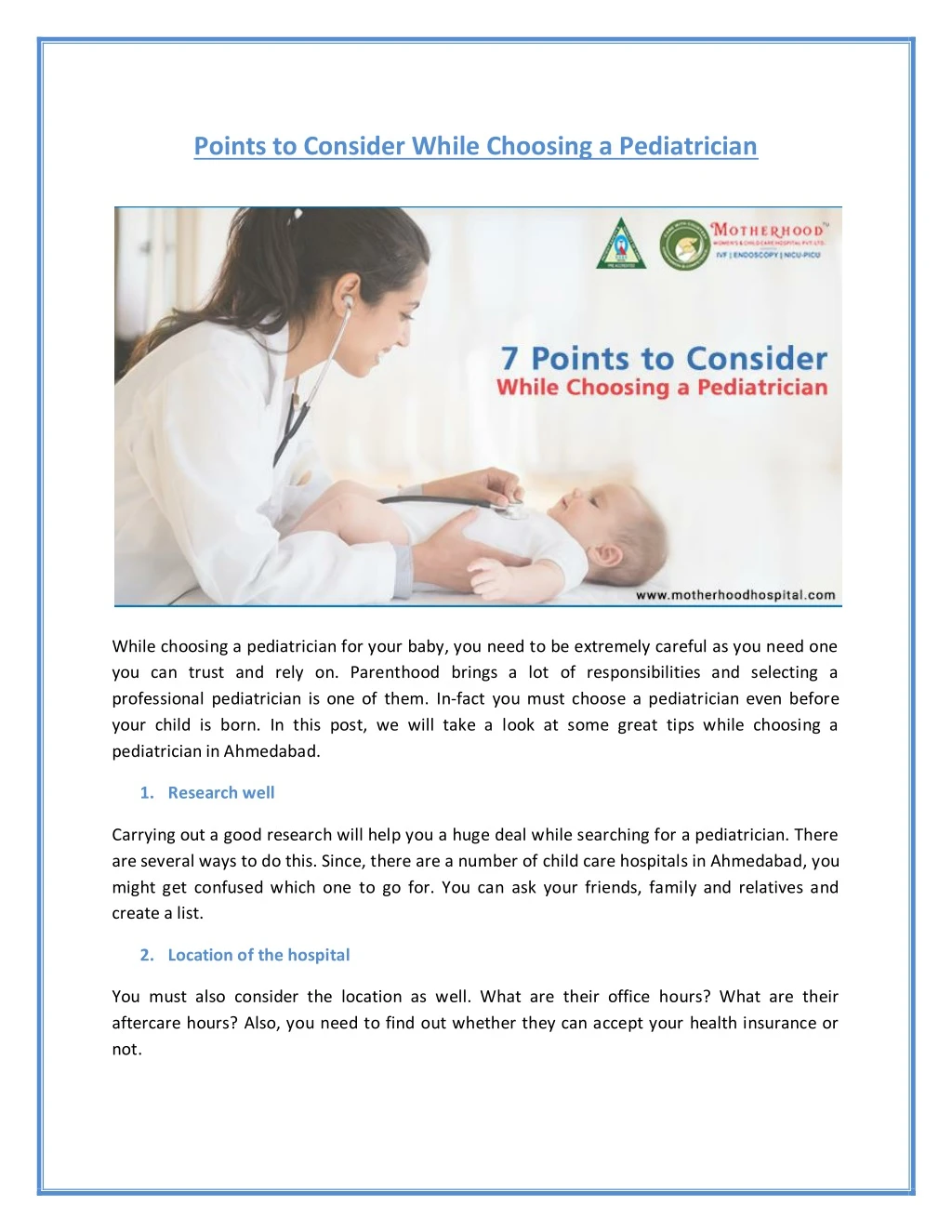 points to consider while choosing a pediatrician