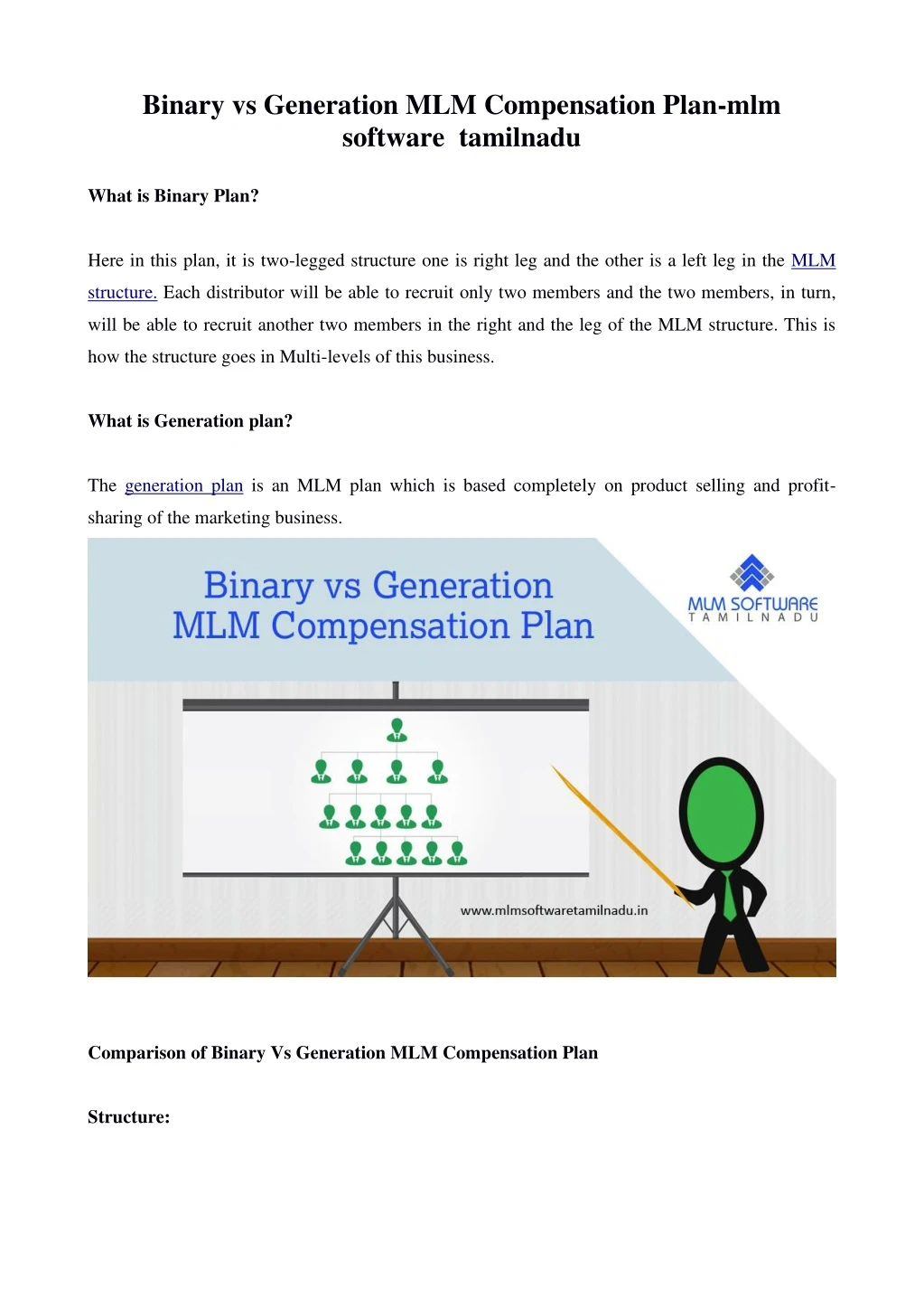 binary vs generation mlm compensation plan