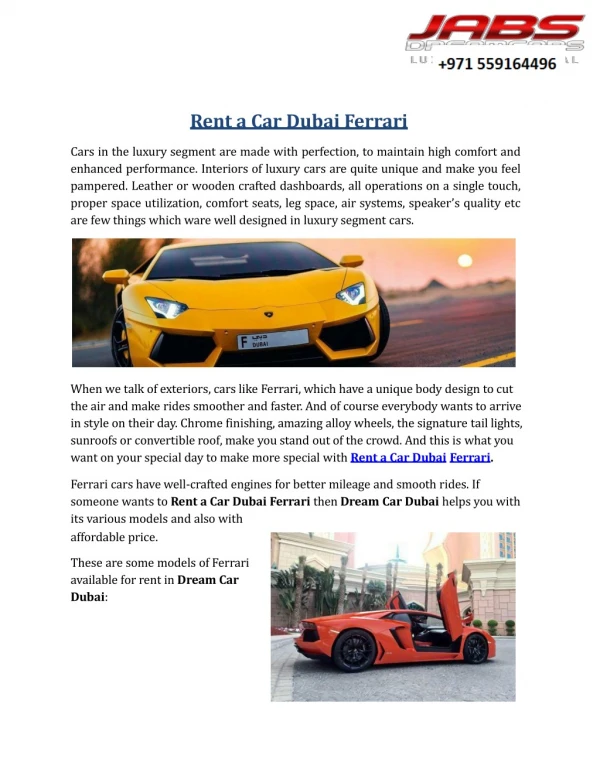 Rent a Car Dubai Ferrari