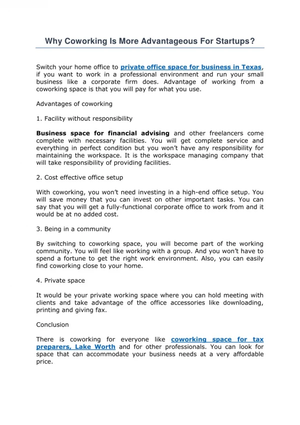 why coworking is more advantageous for startups