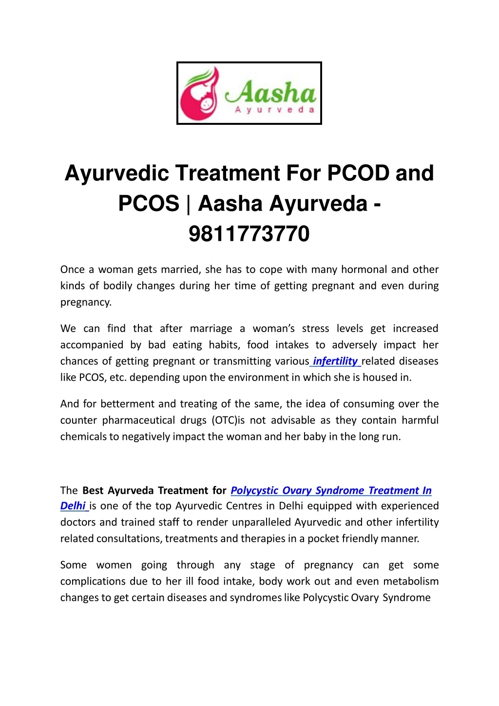 ayurvedic treatment for pcod and pcos aasha ayurveda 9811773770
