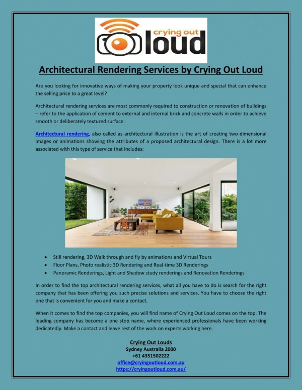 Architectural Rendering Services by Crying Out Loud