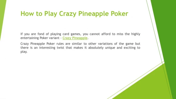 how to play crazy pineapple poker