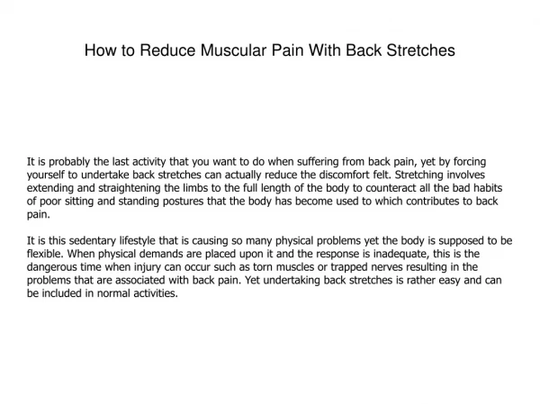 How to Reduce Muscular Pain With Back Stretches