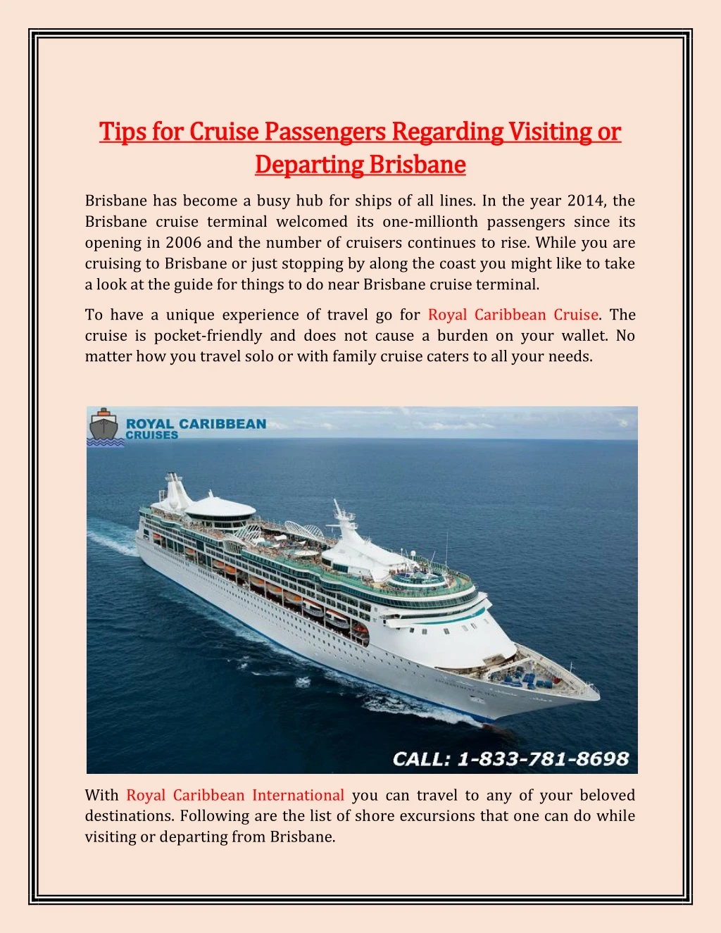 tips for cruise passengers regarding visiting