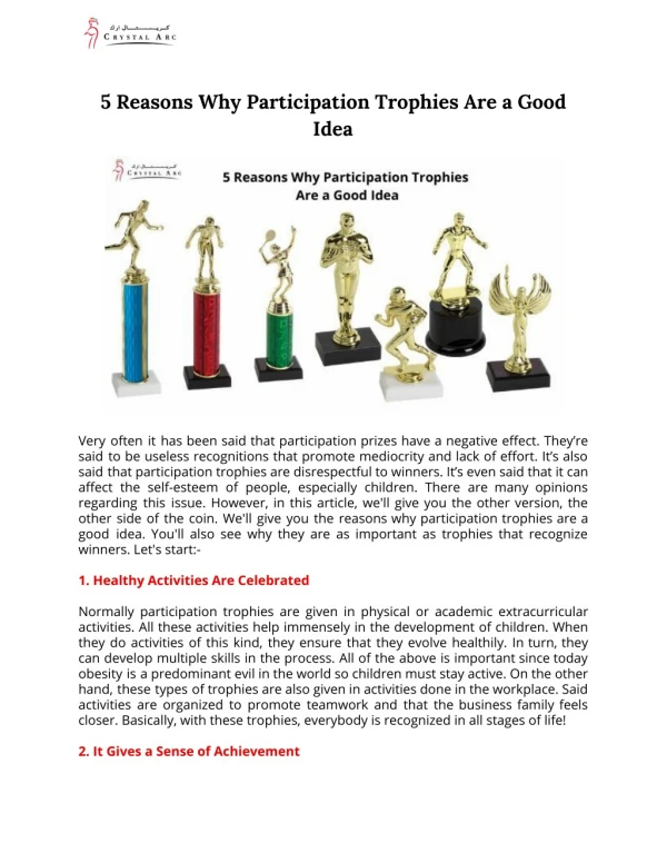5 Reasons Why Participation Trophies Are a Good Idea
