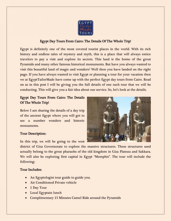 Egypt Day Tours From Cairo: The Details Of The Whole Trip!