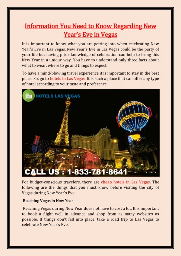 Information You Need to Know Regarding New Year’s Eve in Vegas
