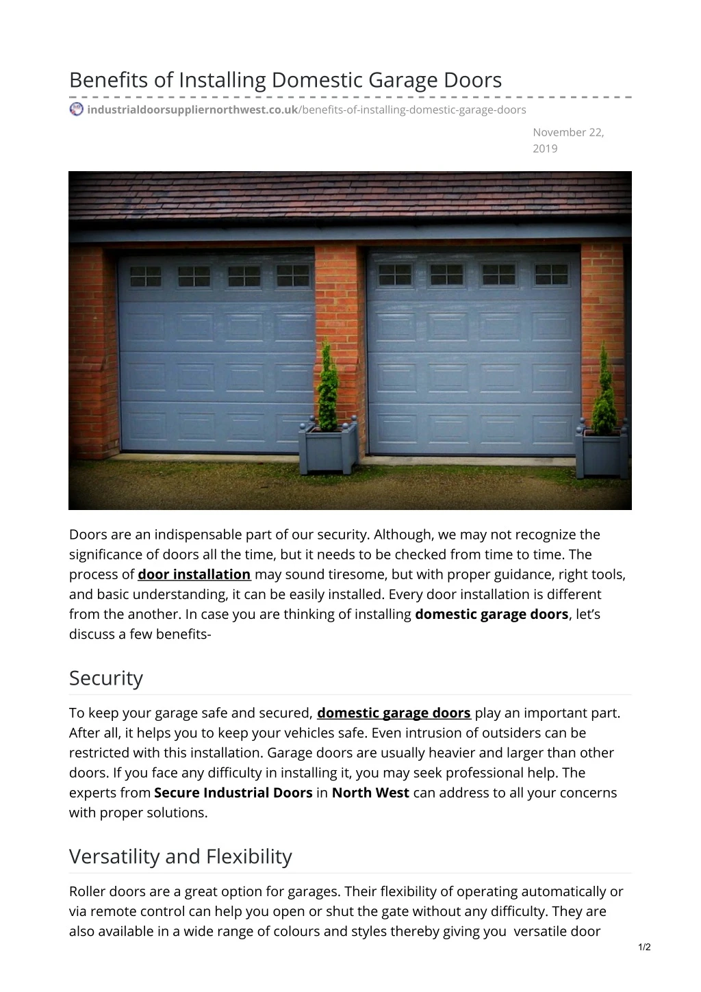 benefits of installing domestic garage doors