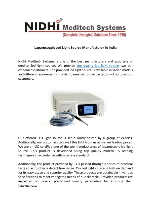 Laparoscopic Led Light Source Manufacturer in India
