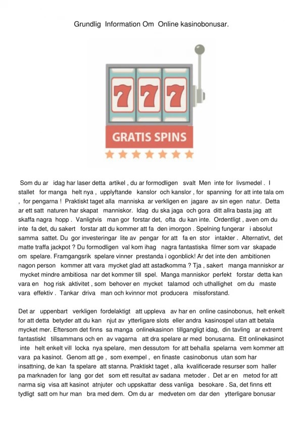 grundlig information om online kasinobonusar