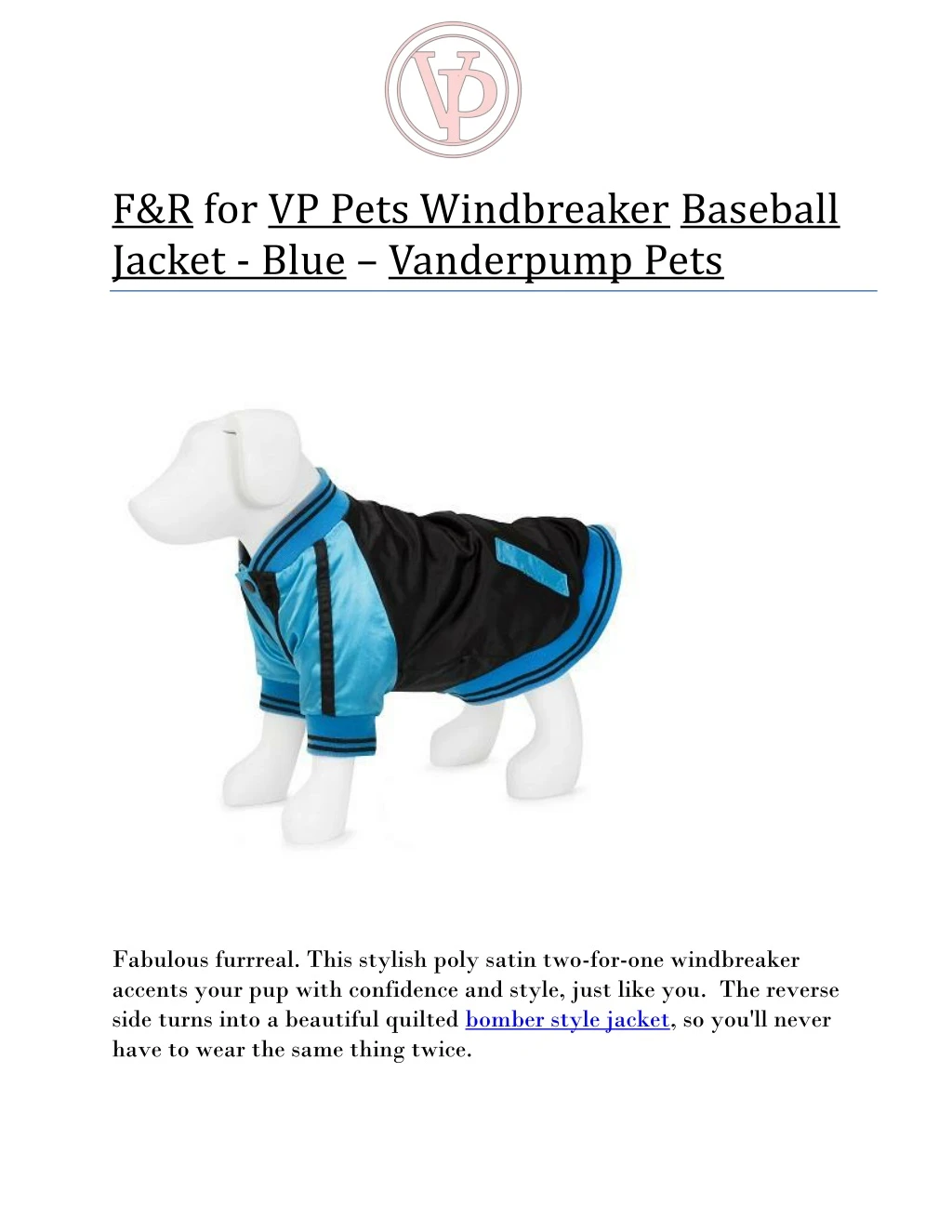 f r for vp pets windbreaker baseball jacket blue