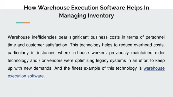 How Warehouse Execution Software Helps In Managing Inventory