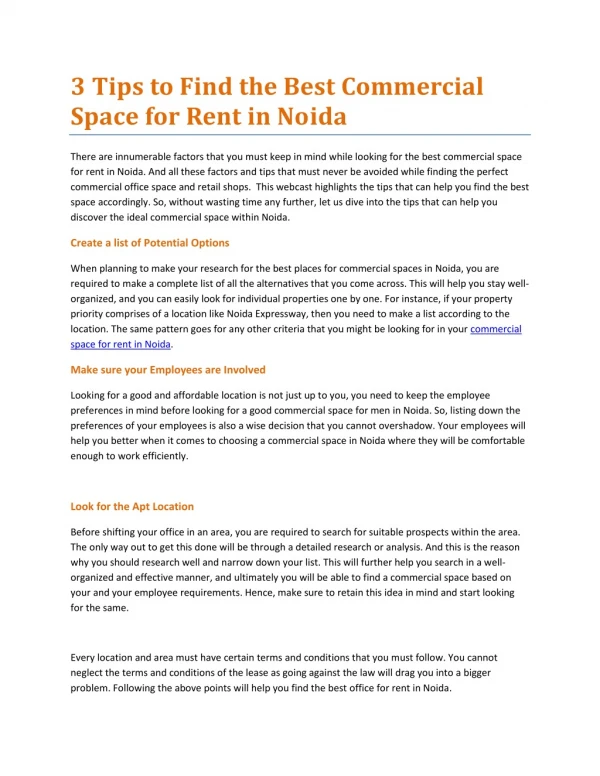 3 Tips to Find the Best Commercial Space for Rent in Noida