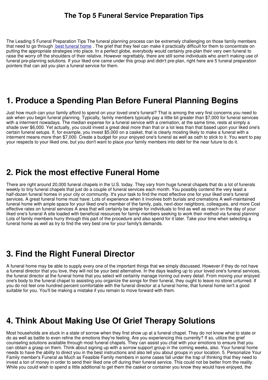 the top 5 funeral service preparation tips