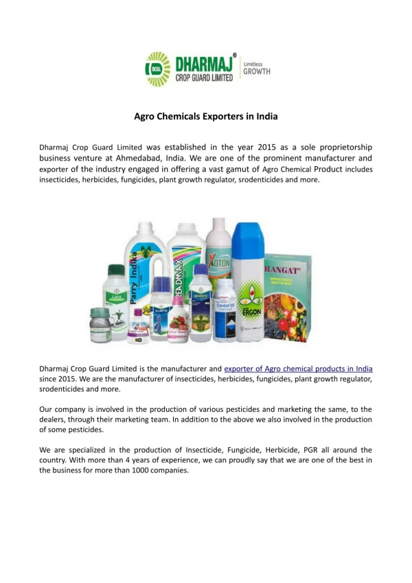 Agro Chemicals Exporters in India