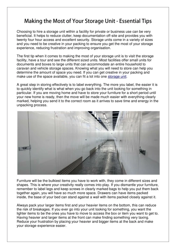 choosing to hire a storage unit within a facility