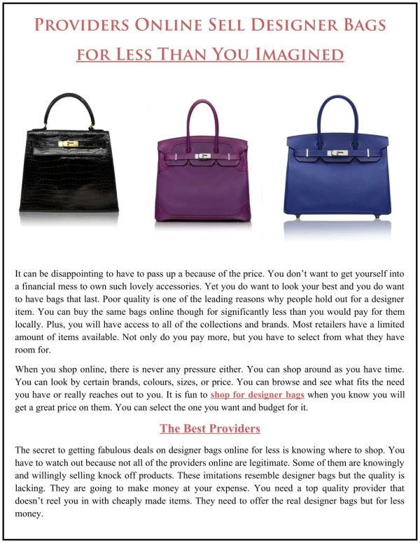 Providers Online Sell Designer Bags For Less Than You Imagined