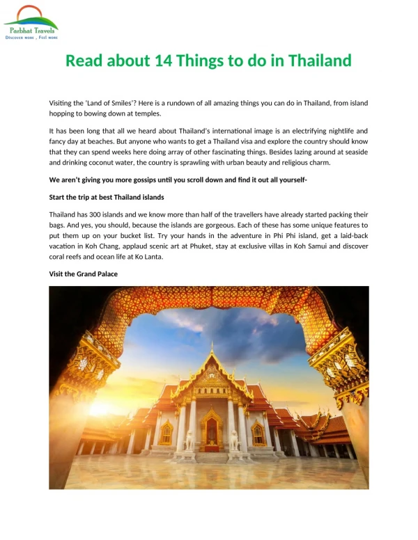 Read about 14 Things to do in Thailand