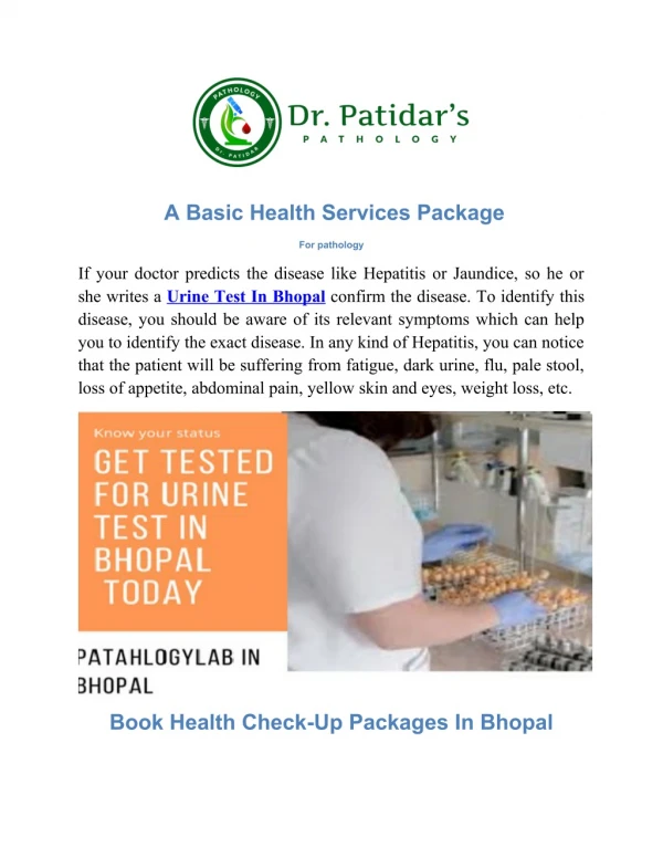 Pathology Bhopal | Blood Test Urine Test
