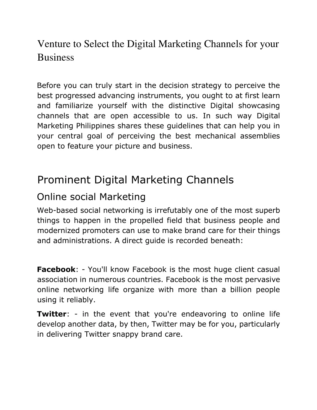 venture to select the digital marketing channels