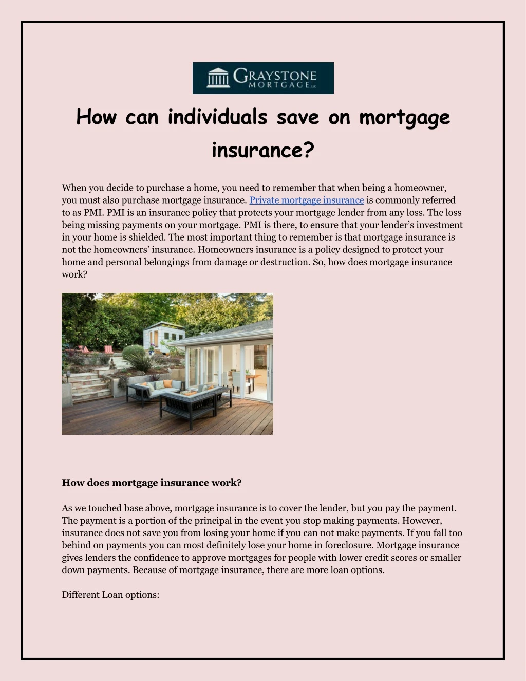 how can individuals save on mortgage insurance